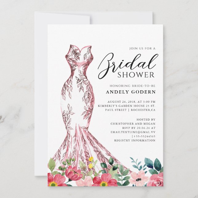 Invitation Illustration de robe élégante avec douche de marié (Devant)