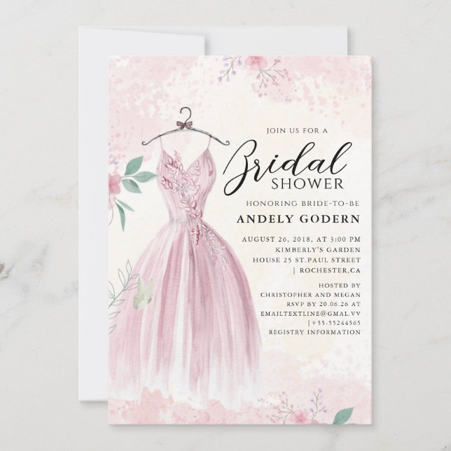 Invitation Illustration de robe élégante avec douche de marié (Devant)