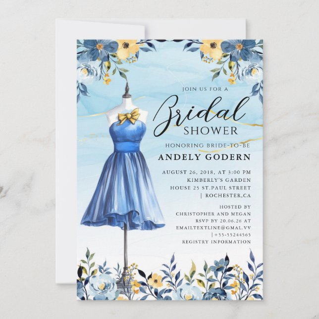 Invitation Illustration de robe élégante avec douche de marié (Devant)