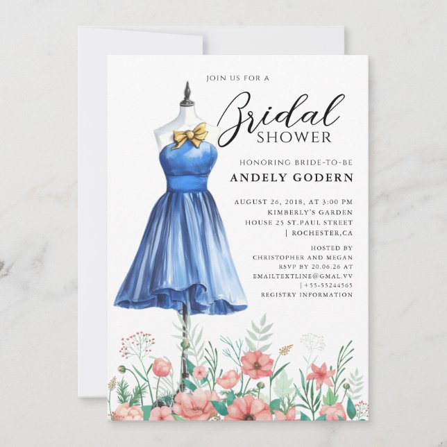 Invitation Illustration de robe élégante avec douche de marié (Devant)