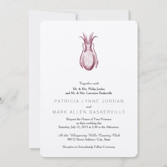 Invitation Illustration de seiche vintage à motif (Devant)