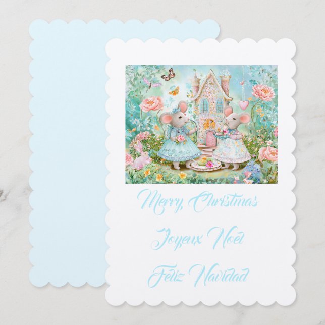 Invitation Illustration de souris joyeux Noël (Devant / Derrière)