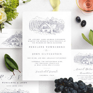 Invitation Illustration de vignoble élégant Mariage officiel