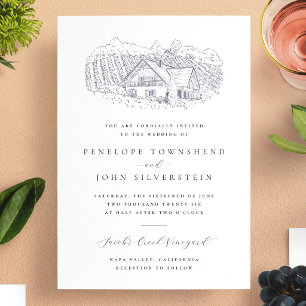 Invitation Illustration de vignoble rustique classique pour m