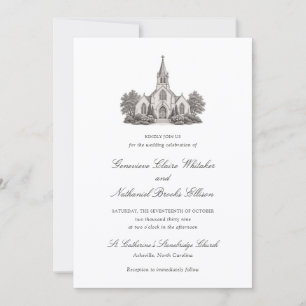 Invitation Illustration d'église Mariage élégant