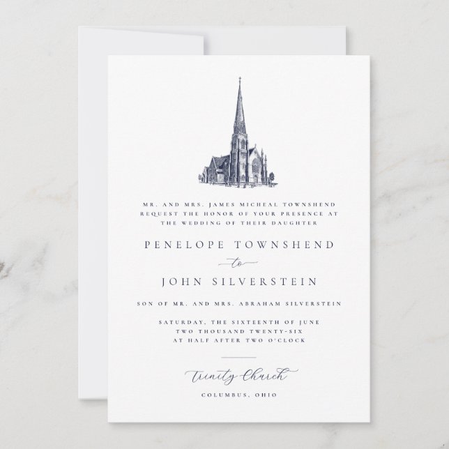 Invitation Illustration d'église traditionnelle Mariage forme (Devant)