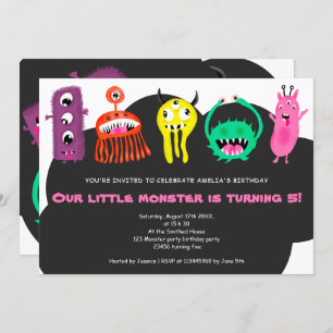 Invitation Illustration des monstres mignons 5e anniversaire