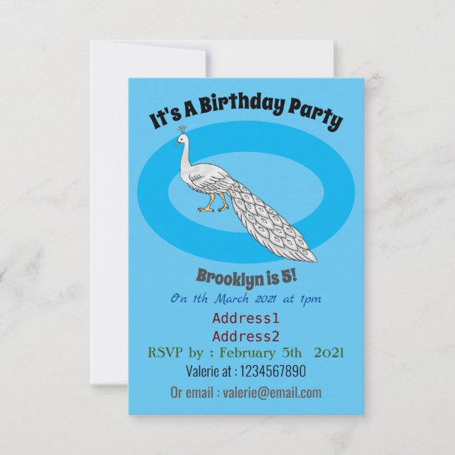 Invitation Illustration d'oiseau de paon blanc (Devant)
