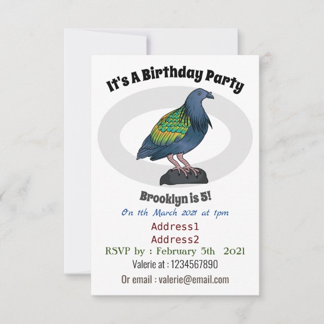 Invitation Illustration d'oiseau de pigeon de Nicobar (Devant)