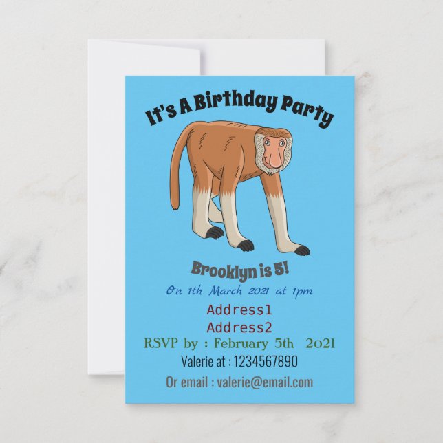 Invitation Illustration drôle de singe proboscis (Devant)