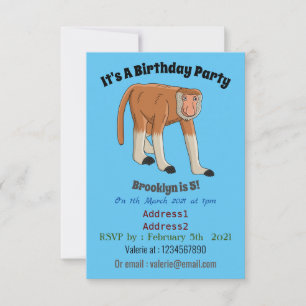 Invitation Illustration drôle de singe proboscis