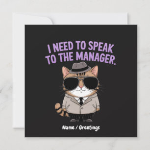 Invitation Illustration drôle d'un chat manager humour