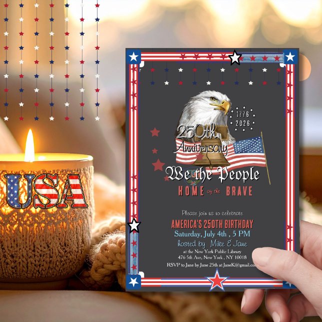 Invitation Illustration du 250e anniversaire des États-Unis   (US 250 Anniversary Eagle & Bell Illustration Invitation)
