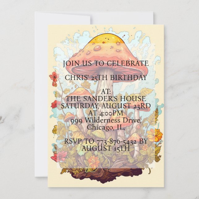 Invitation Illustration du champignon germe fête d'anniversai (Devant)