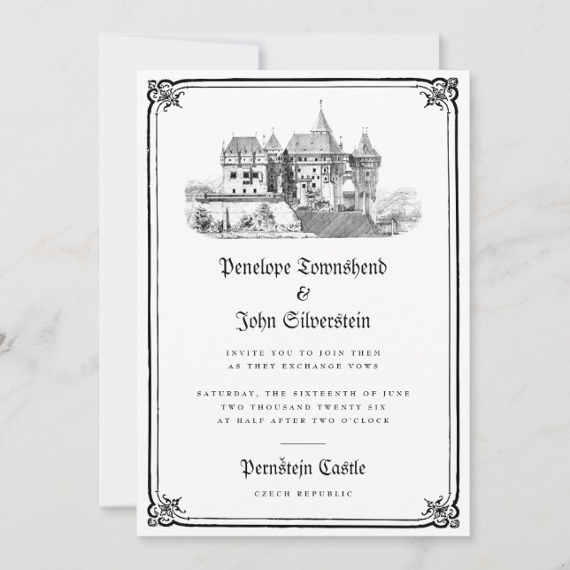 Invitation Illustration du château gothique Bordure Mariage b (Devant)