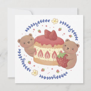 Invitation Illustration du gâteau aux nounours et aux fraises