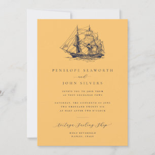 Invitation Illustration du navire nautique Mariage jaune