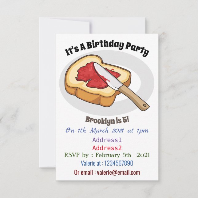 Invitation Illustration du pain et de la confiture (Devant)