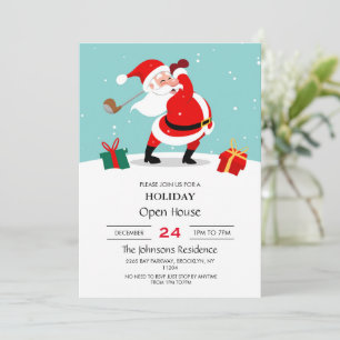 Invitation Illustration du Père Noël mignon jouant au golf.  