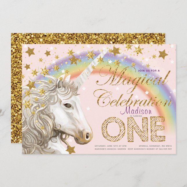 Invitation Illustration du premier anniversaire de la fête de (Devant / Derrière)