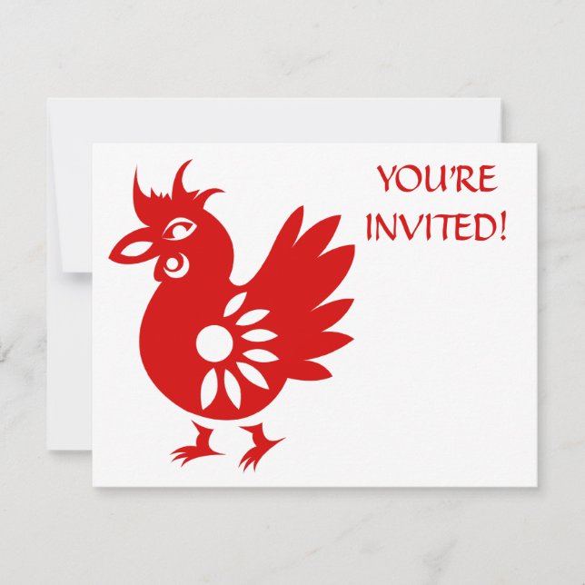 INVITATION ILLUSTRATION DU ROOSTER DE PAPIER ZODIAC (Devant)