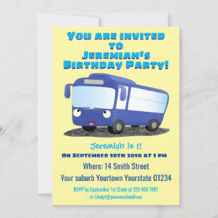 Invitation Illustration d'un bus moderne bleu mignon