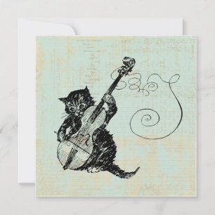 Invitation Illustration d'un chaton jouant au violon en musiq