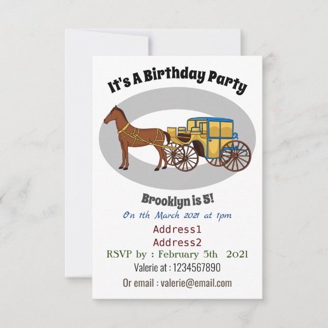 Invitation Illustration d'un cheval mignon et d'un carrosse r (Devant)