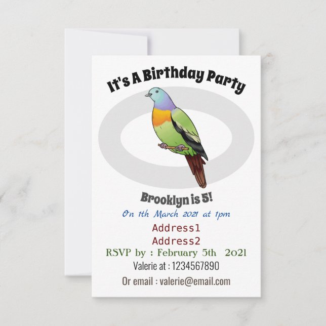 Invitation Illustration d'un pigeon à cou rose (Devant)