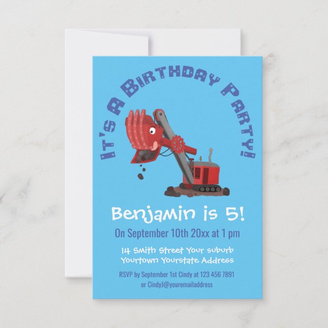 Invitation Illustration d'une pelle à vapeur rouge mou (Devant)