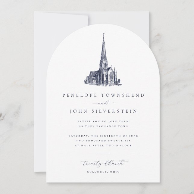 Invitation Illustration élégante d'arche de mariage d'église  (Devant)