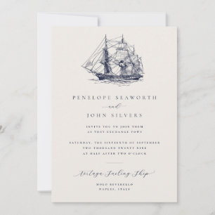 Invitation Illustration élégante de bateau nautique mariage i