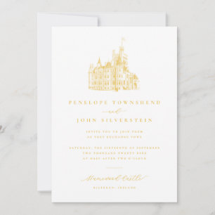 Invitation Illustration élégante de château vintage pour mari