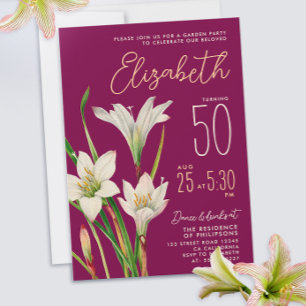 Invitation Illustration élégante de fleurs de lys blanches de