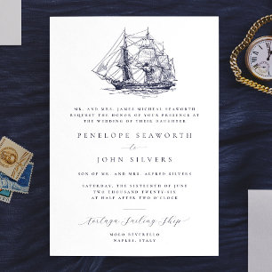 Invitation Illustration élégante de navire nautique pour mari