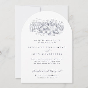 Invitation Illustration Élégante de Vignoble Destination Mari