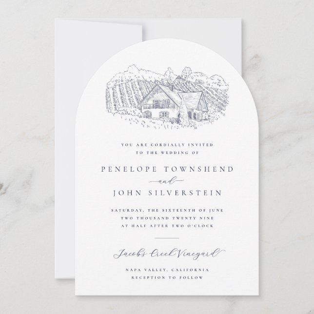 Invitation Illustration Élégante de Vignoble Destination Mari (Devant)