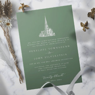 Invitation Illustration élégante d'église Vert mariage formel