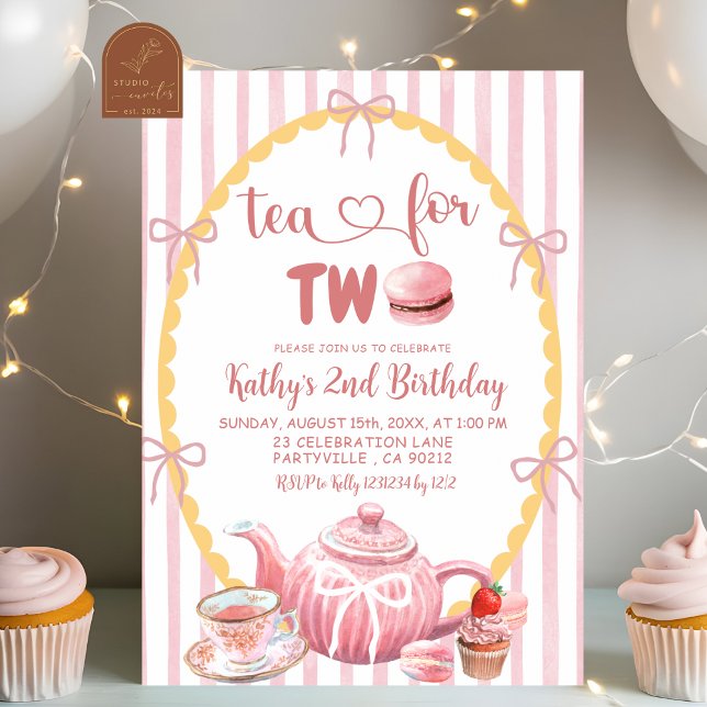 Invitation Illustration fantaisiste rose pour un thé pour deu (Créateur téléchargé)