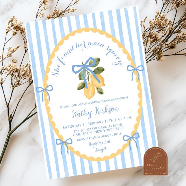 Invitation Illustration Fantaisiste Ruban Bleu Citron Mariage (Créateur téléchargé)