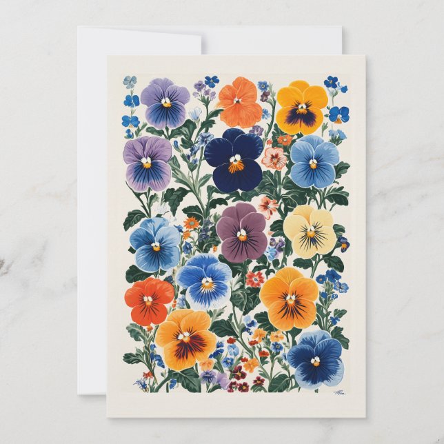 Invitation Illustration florale de Pansy Vibrant (Devant)