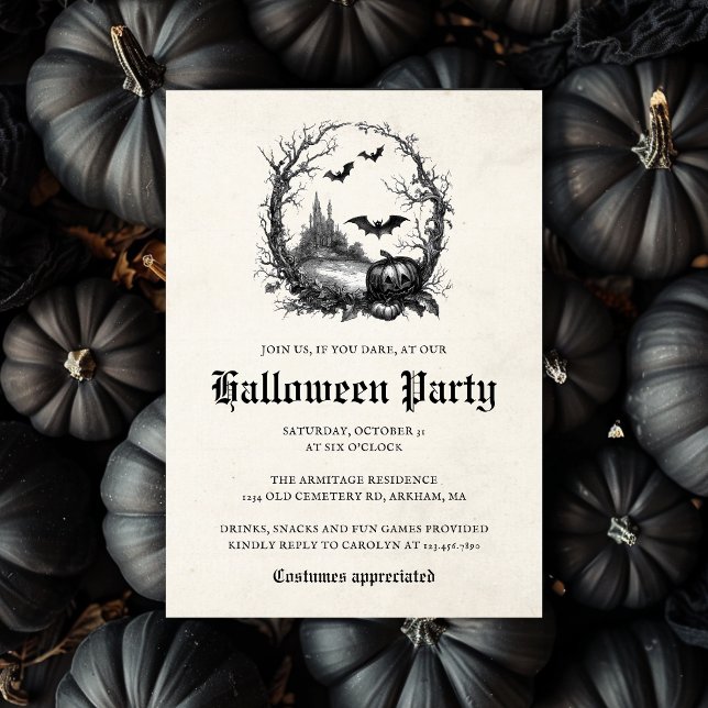 Invitation Illustration gothique Vintage de style Halloween P (Créateur téléchargé)