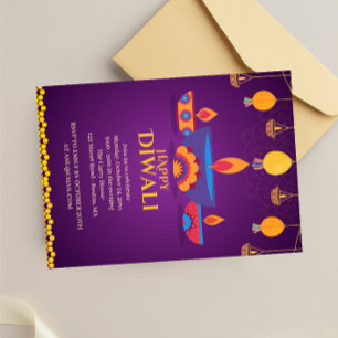 Invitation Illustration lumineuse Diwali rose pourpre