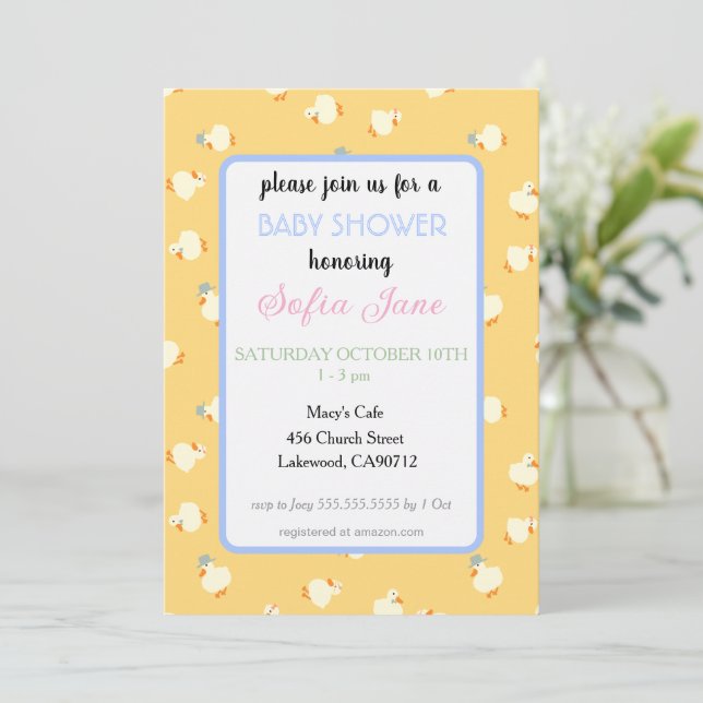 Invitation Illustration manuelle de canards jaunes mignons po (Debout devant)