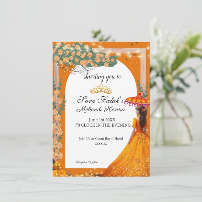 Invitation illustration Mehendi Henna Mariage indien (Debout devant)