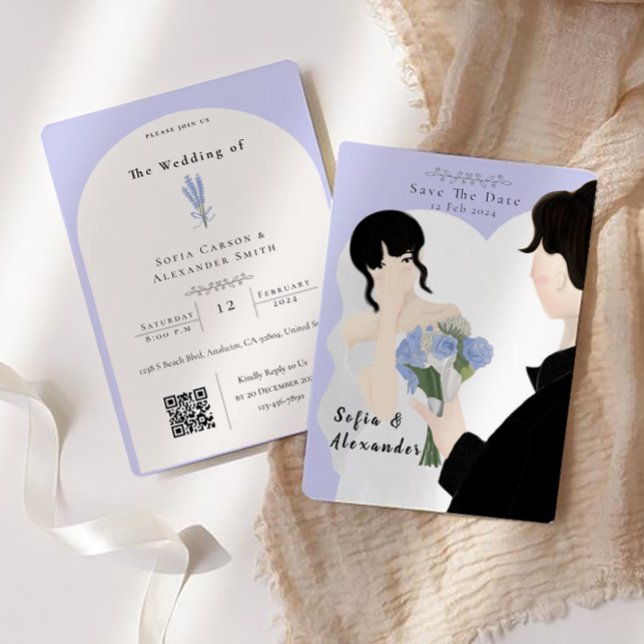 Invitation Illustration mignonne avec le Mariage RSVP du code (wedding card)