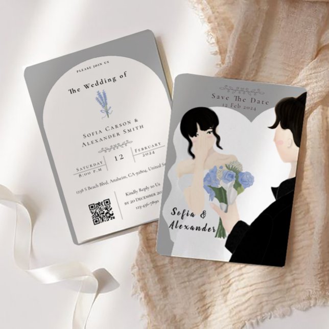 Invitation Illustration mignonne avec le Mariage RSVP du code (wedding card)