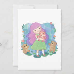 Invitation Illustration nounours et fille