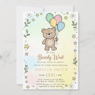 Invitation Illustration ourson mignon aquarelle shower bébé