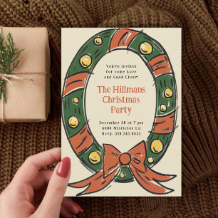 Invitation Illustration Oval Cartoon Wreath Holiday Party
